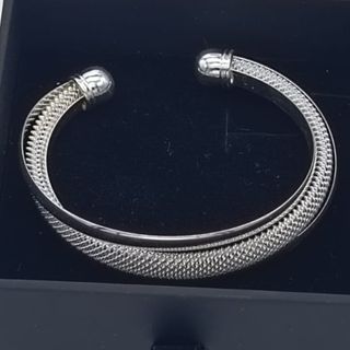 Pulsera rígida reticulada grande para mujer, plata