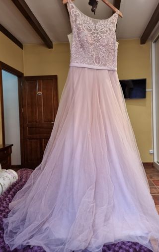 Vestido fiesta rosa palo/nude