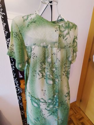 Vestido vintage verde estampado