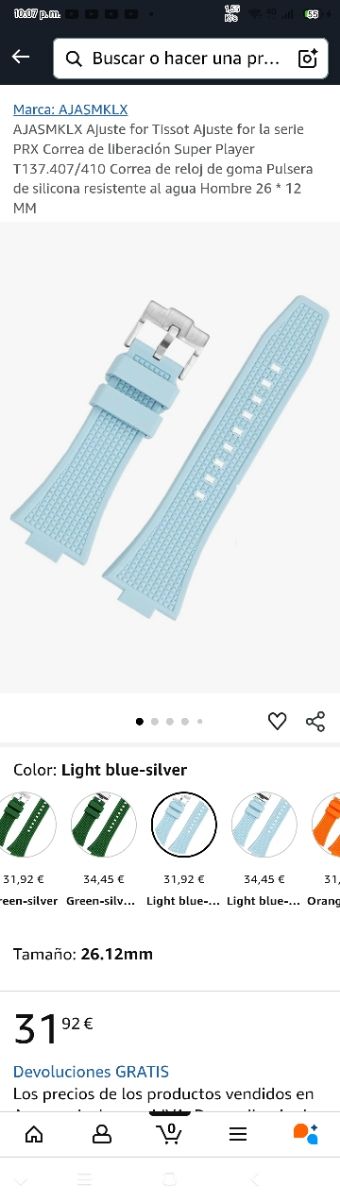 Correa Tissot PRX Azul Claro - 26mm New