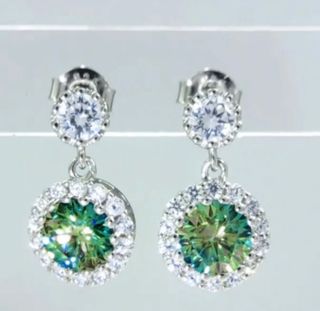 PLATA Pendientes 2 CT MOISSANITAS colgantes.