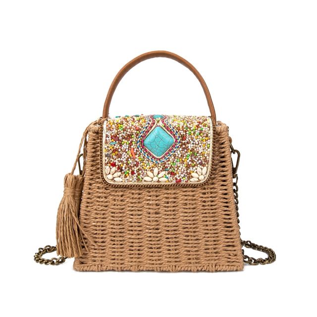 Bolso rafia beige - hecho a mano