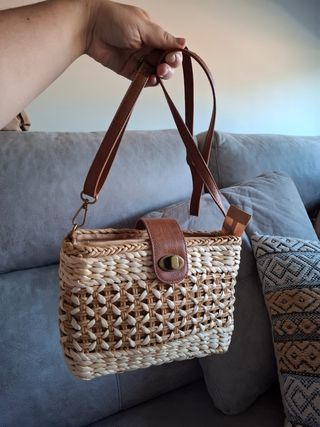 Bolso rafia marrón beige