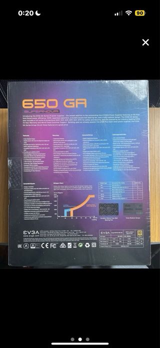 EVGA 650w GA 80 plus gold  fuente alimentación