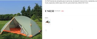 Tienda de campaña acampada 2 personas 2 entradas.