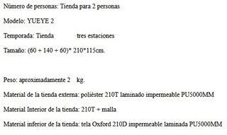 Tienda de campaña acampada 2 personas 2 entradas.
