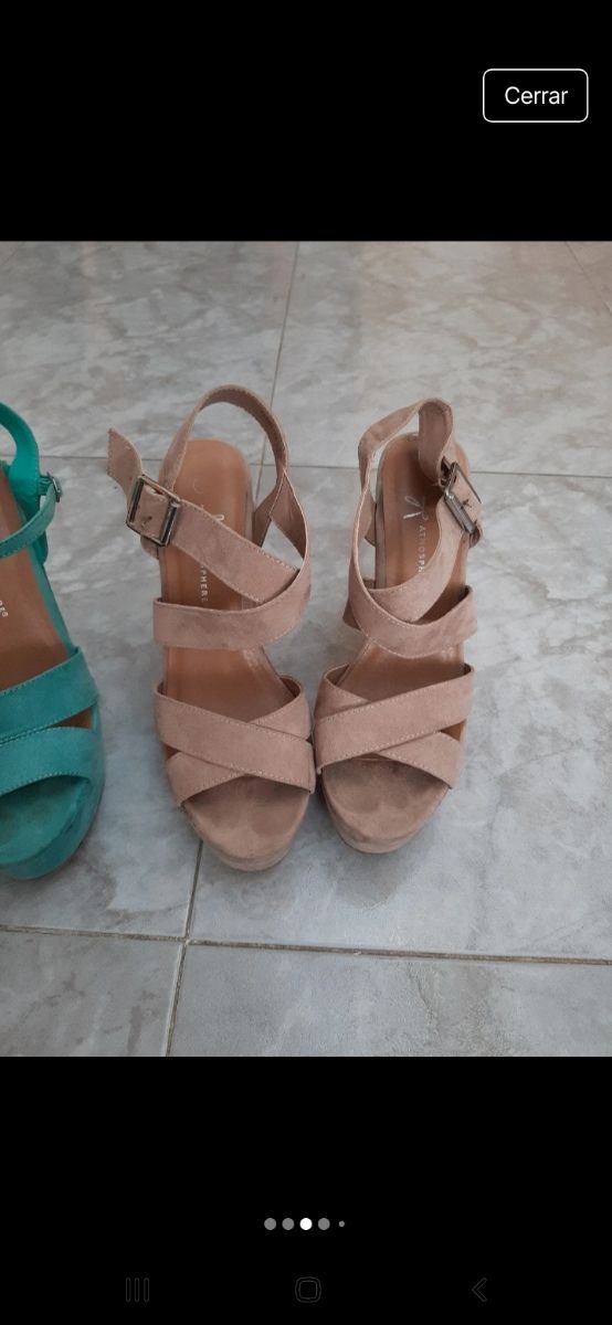 Sandalias cuña beige y turquesa