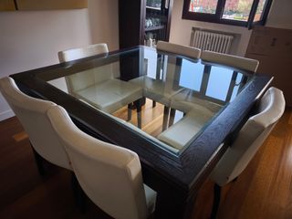 Sillas de comedor  piel blanca y madera