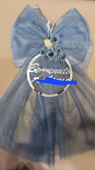 Fiocco nascita celeste glitterato