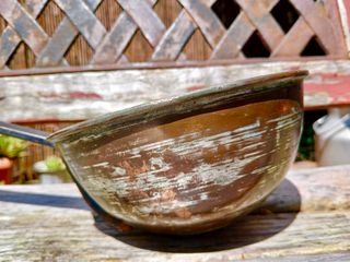 CAZO ANTIGUO DE COBRE CROMADO Y HIERRO