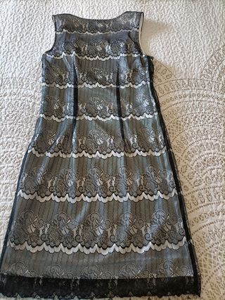 Vestido encaje fiesta blanco-negro