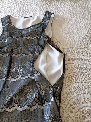 Vestido encaje fiesta blanco-negro