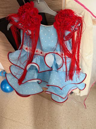 Traje flamenca niña azul lunares
