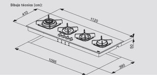 Placa de gas Lofra modelo Vega ancho 112 cms