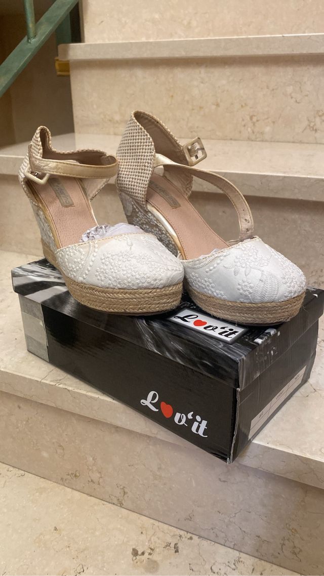 Alpargatas cuña Lovit beige/blanco