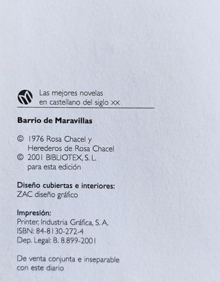 NOVELA "BARRIO DE MARAVILLAS" DE ROSA CHACEL