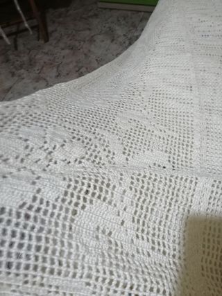 Colcha ganchillo algodón beig, hecha a mano