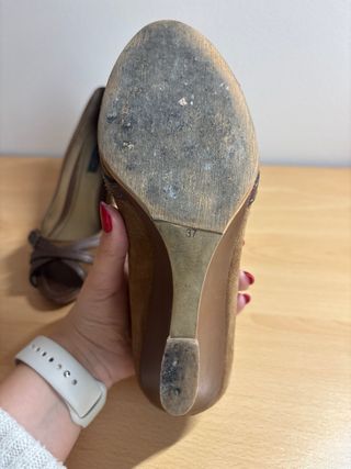 Zapato cuña tacón Marrón Piel Terciopelo