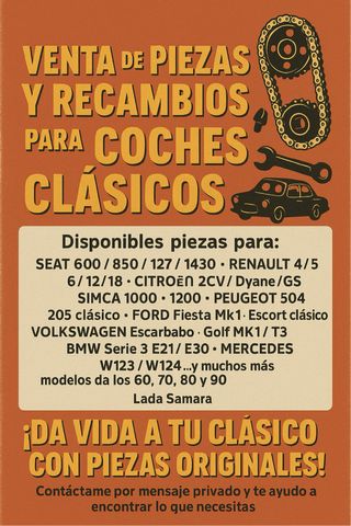 Recambios y Piezas para coches clásicos SEAT 600/127/ 1400 RENAULT 4/5 CITROEN 2CV SIMCA 1000