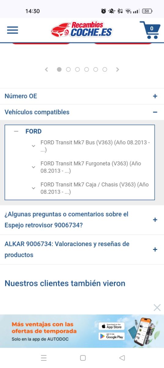 Retrovisor derecho Ford Transit