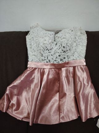 Vestido fiesta rosa y blanco 