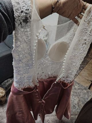 Vestido fiesta rosa y blanco 