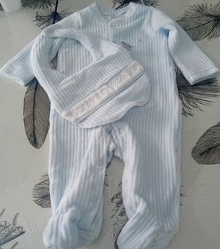 Tutina neonato + bavetta azzurra