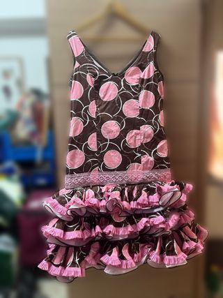 Vestido gitana corto marrón y rosa