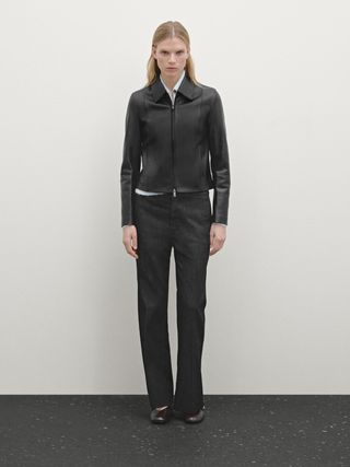 Massimo Dutti cazadora napa negra biker