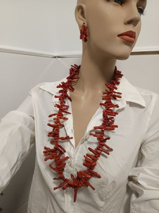 Conjunto coral rojo y plata 