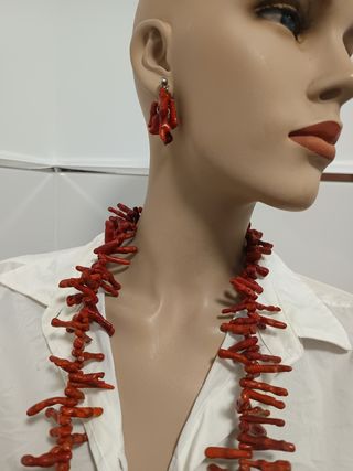 Conjunto coral rojo y plata 