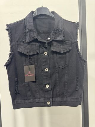  chaleco vaquero negro desgastado