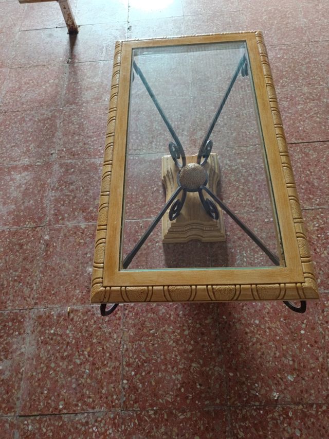 Mesa centro cristal - piedra beige