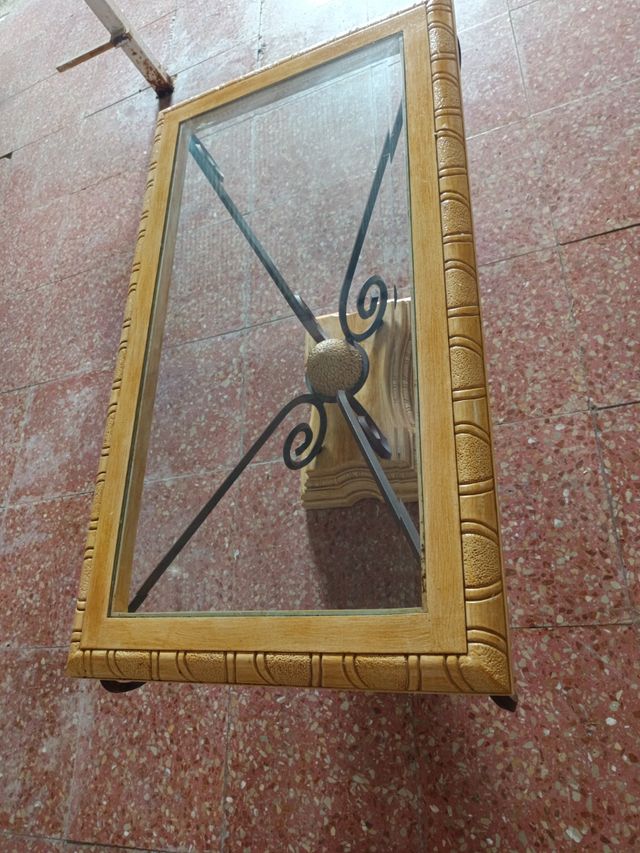 Mesa centro cristal - piedra beige