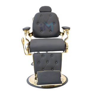 Sillón de barbería clásico negro y dorado