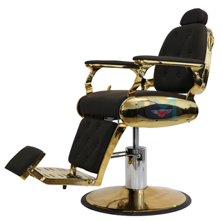 Sillón de barbería clásico negro y dorado