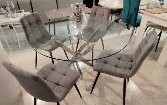 Mesa redonda cristal 4 sillas