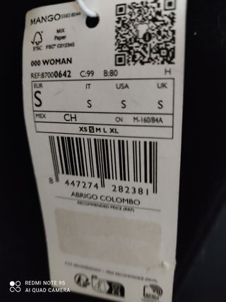 Abrigo Mango negro - Talla S