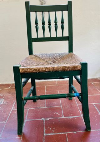 Silla Madera y Mimbre verde