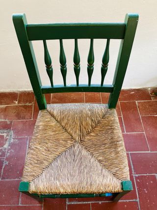 Silla Madera y Mimbre verde