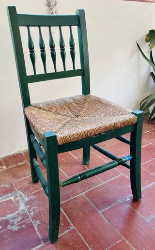 Silla Madera y Mimbre verde