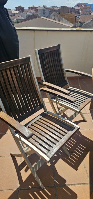 Mesa y 6 sillas jardín -madera-metal