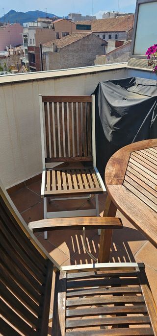 Mesa y 6 sillas jardín -madera-metal