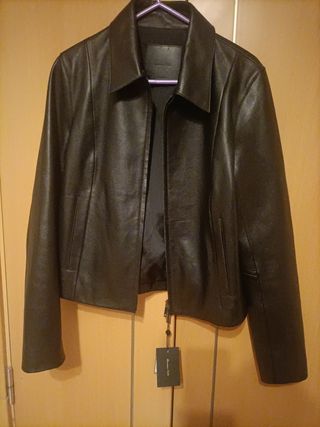 Cazadora Massimo Dutti piel negra - XS
