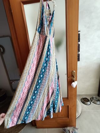Vestido hippie multicolor espalda abierta