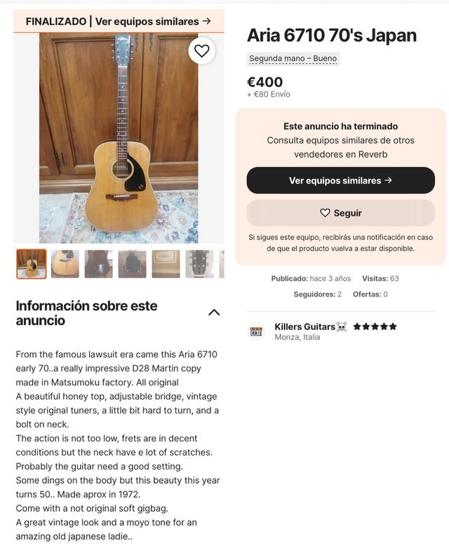 Guitarra Aria Japan 1970