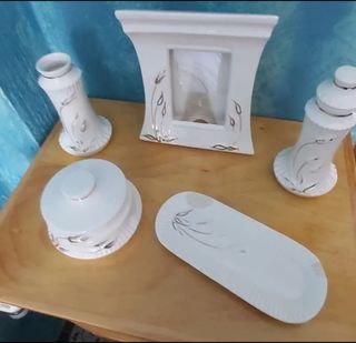 Juego tocador porcelana antiguo dorado