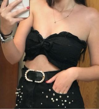 Top negro SHEIN fruncido - Talla S