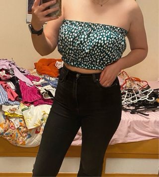 Top corto verde estampado - Talla S