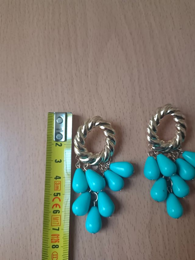 Pendientes flamenca dorados turquesa